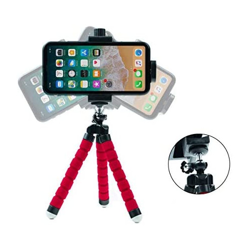 Flexible Phone Tripod Travel Tripod with Wireless Remote Shutter l Adjustable Universal Smart Phone Clip Portable Mini Bendable Mobile Vlogging Tripod Stand for iPhone AndroidSamsung Red