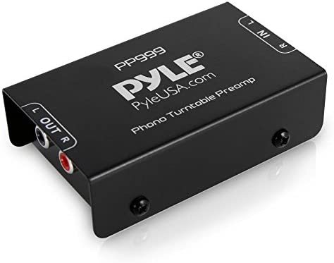 Pyle Phono Turntable Preamp - Mini Electronic Audio Stereo Phonograph Preamplifier with RCA Input, RCA Output & Low Noise Operation Powered by 12 Volt DC Adapter - PP999 , Black