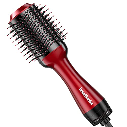 Beautimeter Hot Air Brush, Hair Dryer Brush & Volumizer, 3 in 1 Negative Ionic Hair Styler for Straightening, Curling, 1000W, Black & Gold