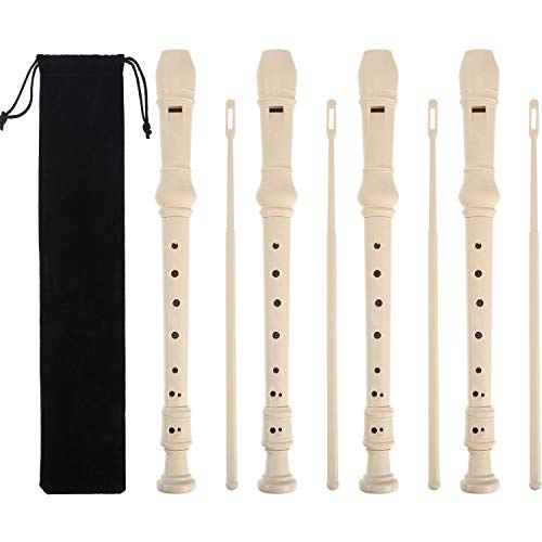 Pangda 4 Pack Descant Soprano Recorder German Style 8 Hole with Cleaning Rod, Black Storage Bag