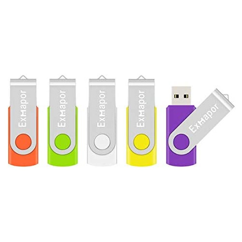 5 X 32GB USB Flash Drive, Exmapor USB Swivel Thumb Drives Bulk Storage Memory Stick LED Indicator, Orange/Green/White/Yellow/Purple (5PCS Mix Color, 32GB)