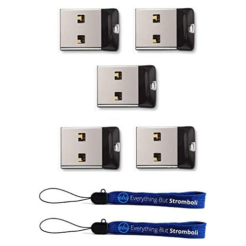 SanDisk Cruzer Fit 8 GB USB Flash Drive 5 Pack SDCZ33-008G-B35-5PK w/ 2 Everything But Stromboli TM Lanyard