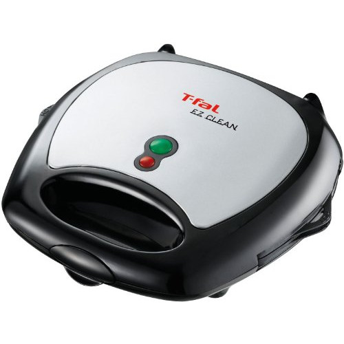 T-fal SW6100 EZ Clean Easy to Clean Nonstick Sandwich and Waffle Maker with Removable Dishwasher Safe Plates 2-Slice Silver