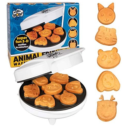 Animal Mini Waffle Maker- Makes 7 Fun, Different Shaped Pancakes Including a Cat, Dog, Reindeer & More - Electric Non-stick Waffler, Fun Gift