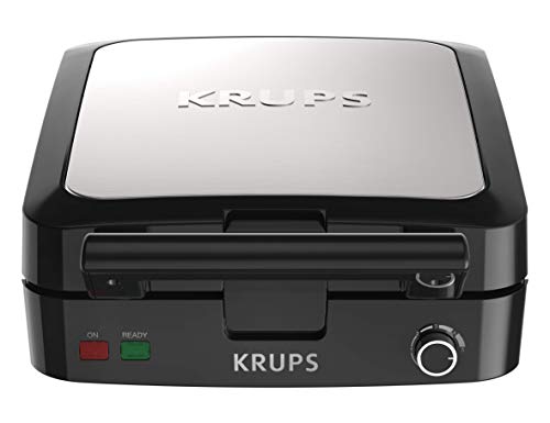 KRUPS Belgian Waffle Maker Waffle Maker with Removable Plates 4 Slices Black and Silver