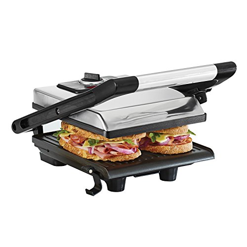 BELLA Electric Panini Press & Sandwich Grill, Polished Stainless Steel, Multifunction Space-Saving Panini Press & Contact Grill with Non-Stick Plates (13267)