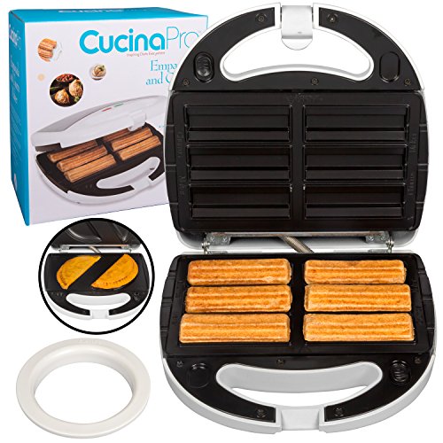 Empanada and Churro Maker Machine- Cooker w 4 Removable Plates- Easier than Empanada Press or Churro Press- Includes Dough Cutting Circle for Easy Dough Measurement