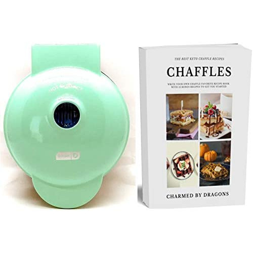 Dash MINI 4" FLOWER Waffle Iron With The Best Keto Chaffle Recipe Book and Journal by Charmed By Dragons 4 inch MINI BLUE FLOWER