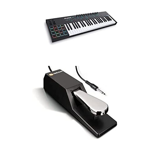 MIDI Controller Bundle | 49 Key USB MIDI Keyboard Controller with 16 Beat Pads, Sustain Pedal and Pro Software Suite u2013 Alesis VI49 + M-Audio SP-2