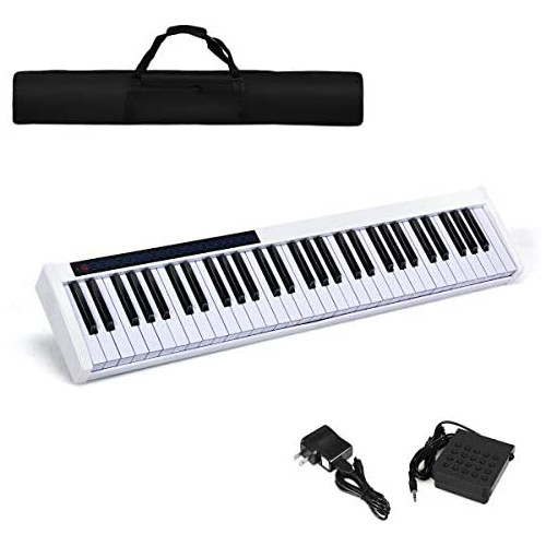 Costzon 61-Key Portable Digital Piano, Upgraded Premium Electric Keyboard W/ 128 Rhythm, 128 Tone, Sustain Pedal, MIDI/USB Interface, Power Supply, Bluetooth Function (White)