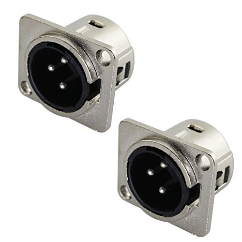 Tegg XLR 3-Pin Male Jack 2PCS 3 Pin Metal Panel Mount Chassis Microphone Mic Socket Audio D Connector
