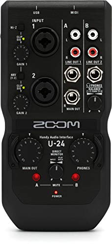 Zoom U-24 Handy Audio Interface, 2-Channel Portable USB Audio Interface, 2 XLR/TRS Combo Inputs, MIDI I/O, RCA Outputs