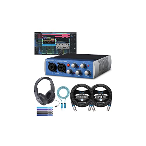 PreSonus AudioBox USB 96 2x2 USB Audio Interface with Studio One Artist, Samson SR350 Over-Ear Stereo Headphones, Blucoil 2x 10 XLR Cables, 6 3.5mm Audio Extension Cable, and 5x Cable Ties
