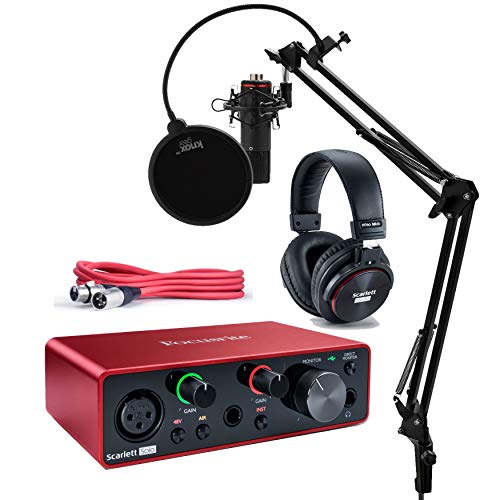 Focusrite Scarlett Solo Studio 3rd Gen USB Audio Interface and Recording Bundle with Microphone Headphones XLR Cable Knox Studio Stand Shock Mount and Pop Filter 7 Items