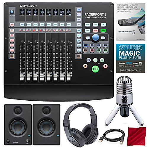 PreSonus FaderPort 8 channel Mix Production Controller with Studio One 3 Professional Software Upgrade Studio Monitors and Premium Music Creation Studio Bundle