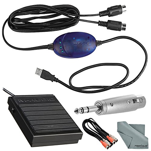 M-Audio USB Midisport Uno Portable 1x1 USB MIDI Interface for Mac & PC and Deluxe Accessory Bundle w/Keyboard Sustain Pedal, Adapter, Dual MIDI Cable, Fibertique Cloth