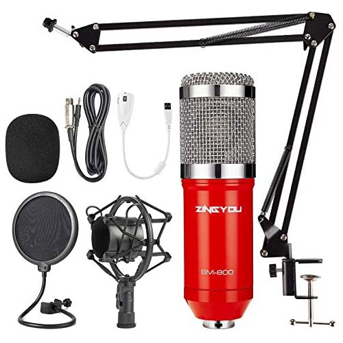 ZINGYOU Condenser Microphone Bundle, BM-800 Mic Set for Studio Recording & Brocasting (Microphone Kit (Black))