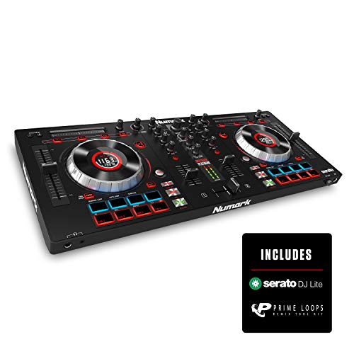 Numark Mixtrack Platinum | DJ Controller With LCD Displays, 4 Decks, Metal Touch-Capacitive 5 Jog Wheels, Multifunction Touch Strip & 24-bit Audio I/O + Serato DJ Intro Included