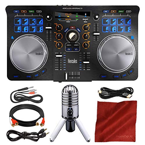 Hercules Universal DJ Bluetooth Controller + Microphone + Deluxe Accessory Bundle