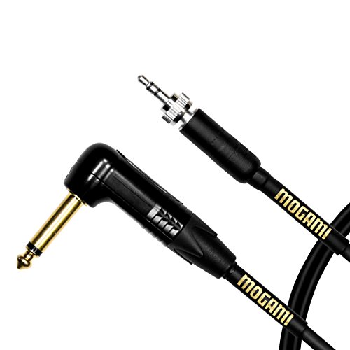 Mogami Gold BPSE TS-24R Belt Pack Instrument Cable for Wireless Instrument Systems 1/4" TS Male Plug to 3.5mm Locking TRS Male Plug Right Angle to Straight Connectors 24 Inch