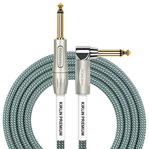 Kirlin Cable IWB-202PFGL-10/OL -10 feet- Straight to Right Angle 1/4-Inch Plug Premium Plus Instrument Cable Olive Green Tweed Woven Jacket