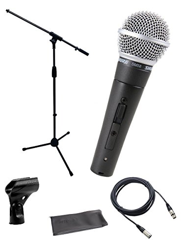 Shure SM58-S Microphone Bundle with on/off Switch clip and pouch MIC Boom Stand and XLR Cable