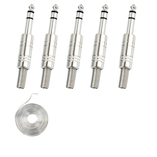 1/4" Audio Plugs 6.35 mm Plug TRS Male 1/4 inch Solder Type Stereo Plug Straight Design Connector with Spring for DJ Mixer Speaker Cables Guitar Cables Phono Patch Cable Microphone Cables 5 Pack