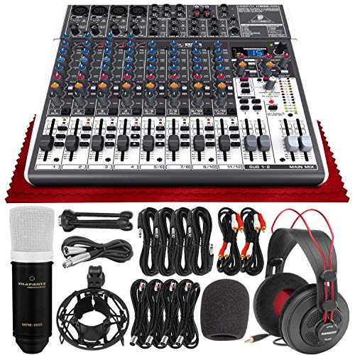 Behringer XENYX X1622USB 16-Input USB Audio Mixer with Effects and Marantz Professional Large Diaphragm Condenser Microphone, Studio Headphones, Platinum Bundle