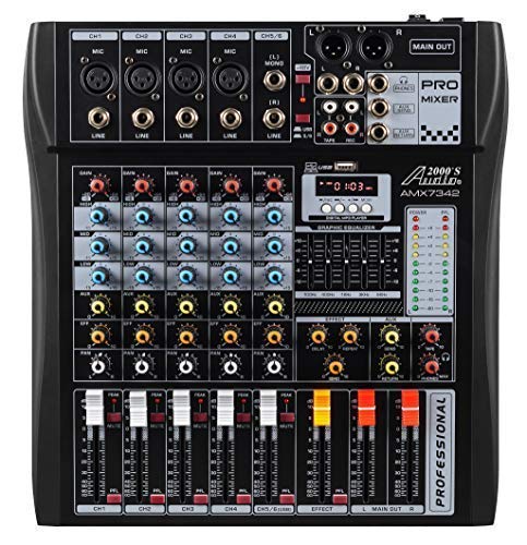 Audio2000S AMX7342 Six-Channel Audio Mixer with USB Interface and Sound Effect