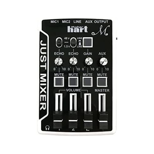 Maker Hart Just Mixer M - Mini Microphone Mixer with Preamp for Phantom Power, USB Audio Input and Output (Premium Package, Black)