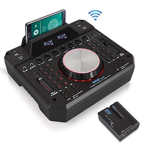 DJ Mixer Wireless Speaker Interface - 2 Channel Bluetooth DJ Controller Audio Mixer Recorder No Wires Needed with Wireless Speaker Transmitter Digital Display Dual USB SD3.5mm Input - Pyle PMX6BU