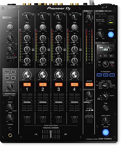 Pioneer DJ DJM-750MK2 - 4-channel Digital DJ Mixer with Analog and Digital I/O, 6 Sound Color FX, 11 Beat FX, 3-band Switchable Iso EQs, and Send/Return Loop