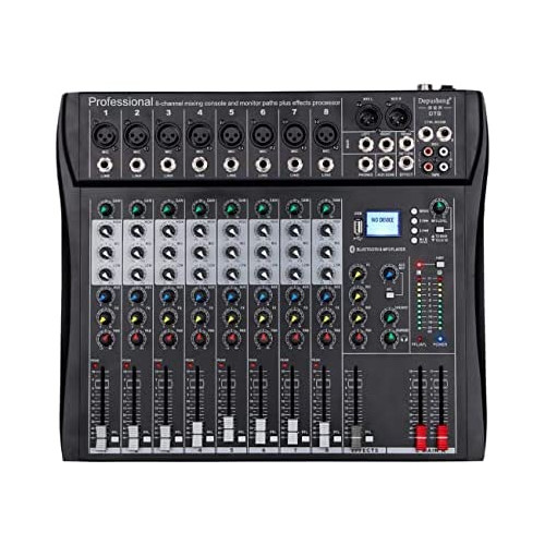 Depusheng DT8 Professional 8 Channel DJ Sound Mixing Console with Bluetooth and 48V Phantom Power USB Jack