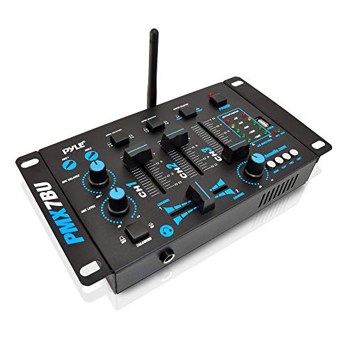 Wireless DJ Audio Mixer - 3 Channel Bluetooth Compatible DJ Controller Sound Mixer, Mic-Talkover, USB Reader, Dual RCA Phono/Line In, Microphone Input, Headphone Jack - Pyle PMX7BU.5