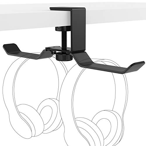 MoKo Headphone Stand, Universal Aluminum Headphone Hanger Headset Desk Holder Multifunctional Gadgets Mount with Adjustable Clamp for Beats, Sony, Sennheiser, Audio-Technica, PS5 Gaming headset, Black