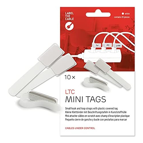 Cable Management Cable Ties with Labels, 10 PCS, White - Reusable Hook and Loop Cable Labels, Cord Organizer for Travel, Wire Management, Wire Labels, Cord Labels, Cable Tags - LTC 2520 Mini Tags