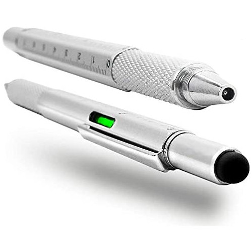 Olixar 6 in 1 Stylus Pen with Screwdriver, Phillips & Flathead, Spirit Level, Touchscreen Stylus, Ruler and Refillable Ballpoint Pen - Hexstyli - Black