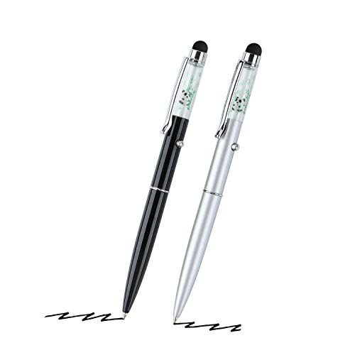 Glovion Panda Gifts Panda Pen Stylus Pen - 3-in-1 Light up Panda & Capacitive Stylus & Retractable Ballpoint Pen for All Capacitive Touch Screen Devices &ndash 2 Pack Black Silver