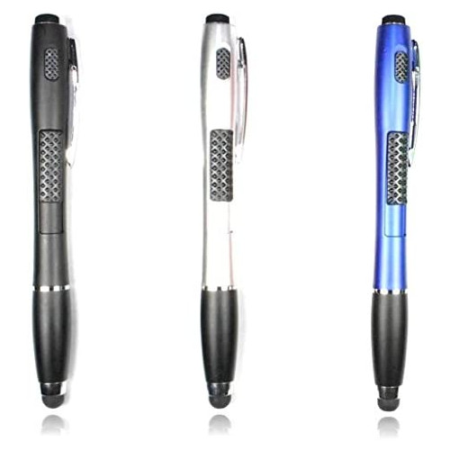 Stylus [2 Pcs], 3-in-1 Universal Touch Screen Stylus + Ballpoint Pen + LED Flashlight For Smartphones Tablets [Black + Silver]