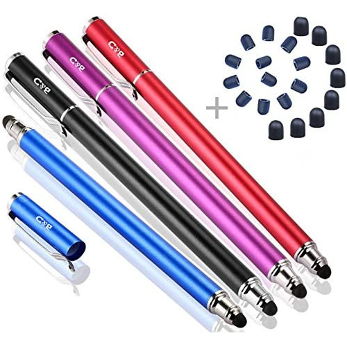 Bargains Depot (4Pcs [New Upgraded] 2-in-1 Universal Capacitive Stylus/styli 5.5 L with 20 Pcs Replacement Rubber Tips - (Black/Aqua/Silver/Yellow)