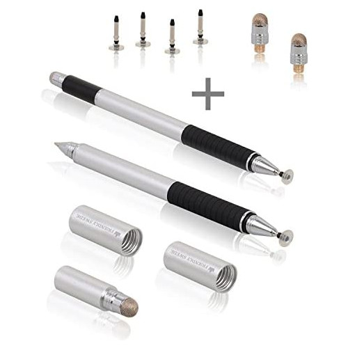 The Friendly Swede 3-in-1 Hybrid Pen Capacitive Fiber and Fine Point Disc Stylus with Ballpoint end and Replaceable tips in Gift Box 2 Pack
