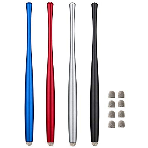 CCIVV Slim Waist Stylus Pens for Touch Screen Compatible with iPad iPhone Kindle Fire + 8 Extra Replaceable Hybrid Fiber Tips BlackSilverBlue Red