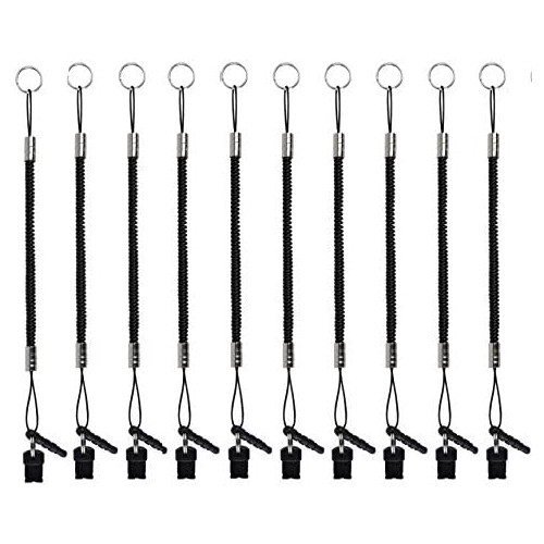 XRONG Stylus Tether 10 Pack of Detachable Elastic Coil Lanyards/Tether Strings with 3.5mm earphone jack for Stylus Touch Pens Black