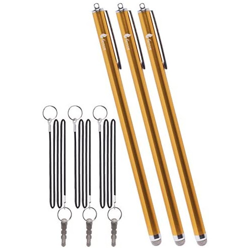 Fenix - Set of 3 Gold XXL Stylus Pen 7.3 with Micro Knit Fiber Tip and Includes 15 Elastic Lanyard for iPhone 4/5/5c/6/6+, iPad/iPad Air/iPad Mini, Samsung Galaxy S4/S5/S6/Edge, Kindle Fire, Surface Pro and Much More