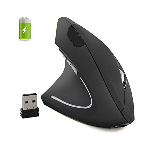 왼손잡이용 무선마우스 Left-Handed Mouse Rechargeable 2.4G Wireless Ergonomic Vertical Mice with USB Receiver 6 Buttons and 3 Adjustable DPI 800/1200/1600 for Laptop Computer PC Desktop Left Hand