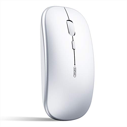 Bluetooth Mouse Inphic Multi-Device Slim Silent Rechargeable Bluetooth Wireless Mouse Tri-Mode BT 5.0/3.0+2.4G 1600DPI Portable Mouse for iPad MacBook Laptop Android Tablet Windows PC Silver