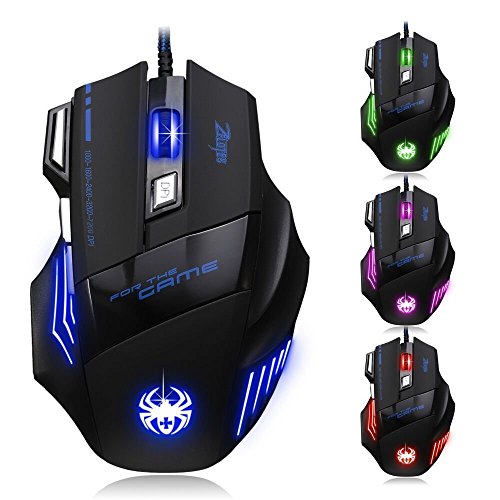 Zelotes 7200 DPI 7 Buttons Professional LED Optical USB Wired Gaming Mouse Mice for Gamer
