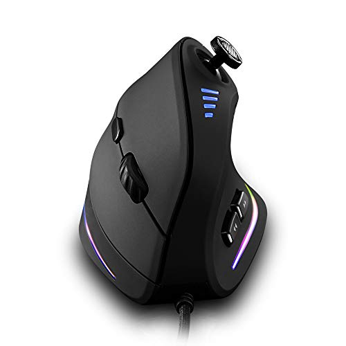 Vertical Mouse, Ergonomic USB Wired Vertical Mouse with [5 D Rocker] [10000 DPI] [11 Programmable Buttons], RGB Gaming Mouse for Gamer/PC/ Laptop/Computer