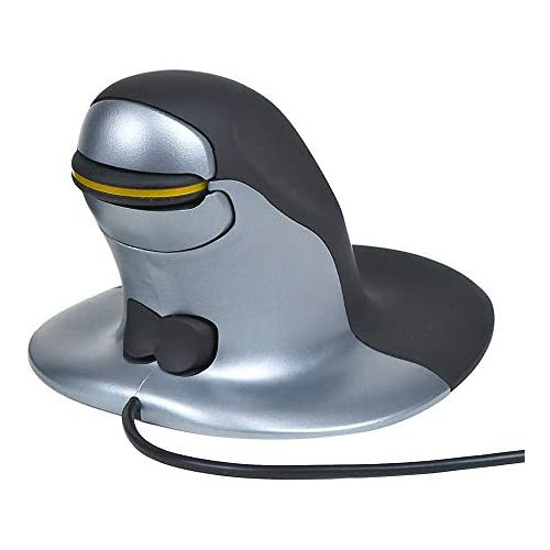 Posturite Penguin Ambidextrous Wired Ergonomic Mouse USB, Alleviates RSI, Easy-Glide, Vertical Design, PC Computer and Apple Mac Compatible (Black and Silver, Size: Medium)