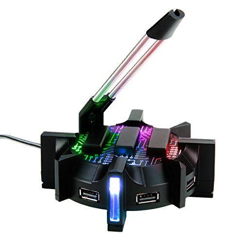 ENHANCE Pro Gaming Mouse Bungee Cable Holder with 4 Port USB Hub - 7 LED Color Modes with RGB Lighting - Wire & Cord Management Support for Improved Accuracy, Stabilized Design for Esports